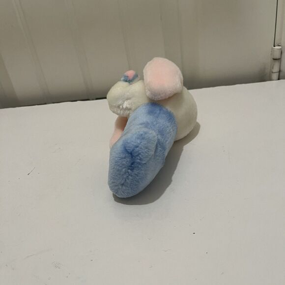 Elephant Rattle Plush Handle 7" Stuffed Vintage Blue White Eden Toys - Picture 9 of 9